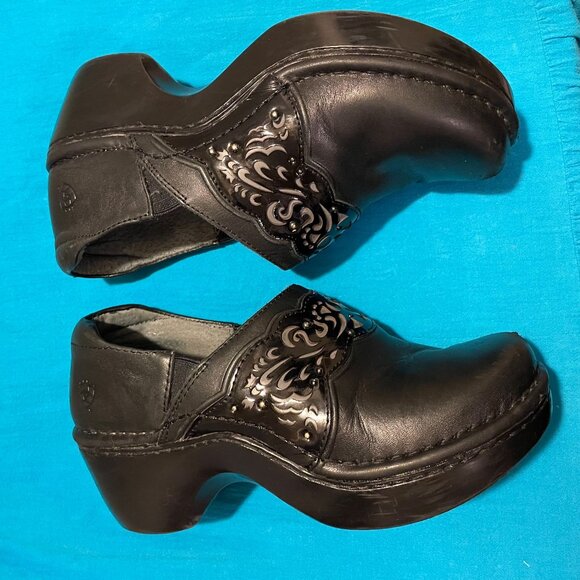 Ariat Tambour Womens Black Leather Slip-On Clogs with Laser Cut Detail Size 7 US - Picture 7 of 11